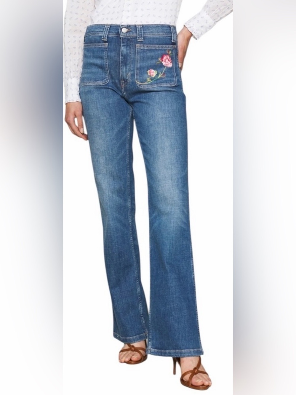 Polo Ralph Lauren Womens Jenn Flare Jeans High Waist Embroidered Size 14w or 32R